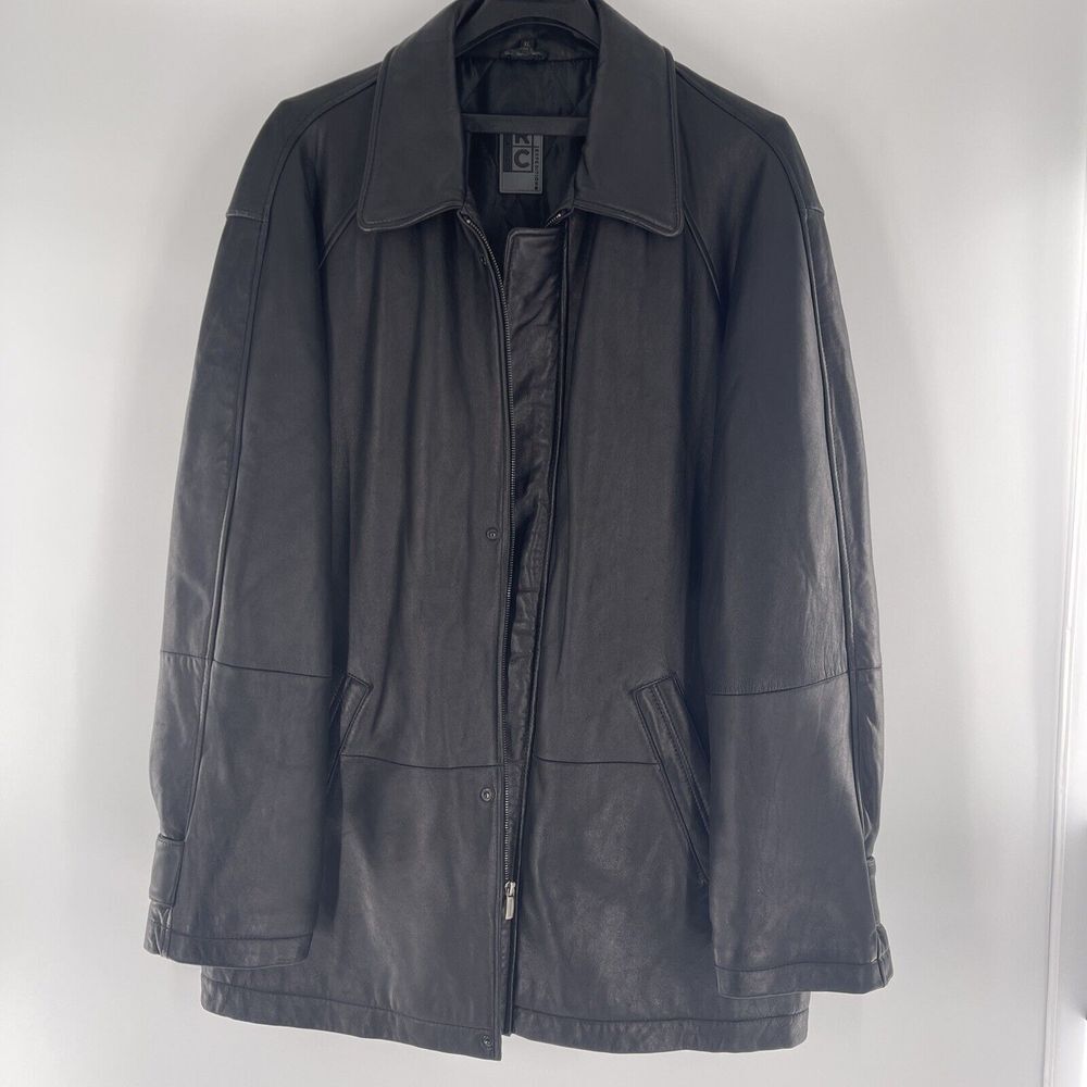 Comstock Expedition Mens Black Genuine Leather Quilted Lining Car Coat Jacket XL